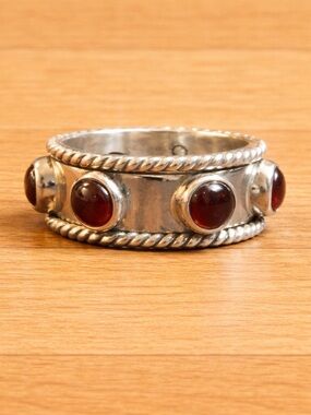 Sterling Silver Garnet Spinning Meditation Ring